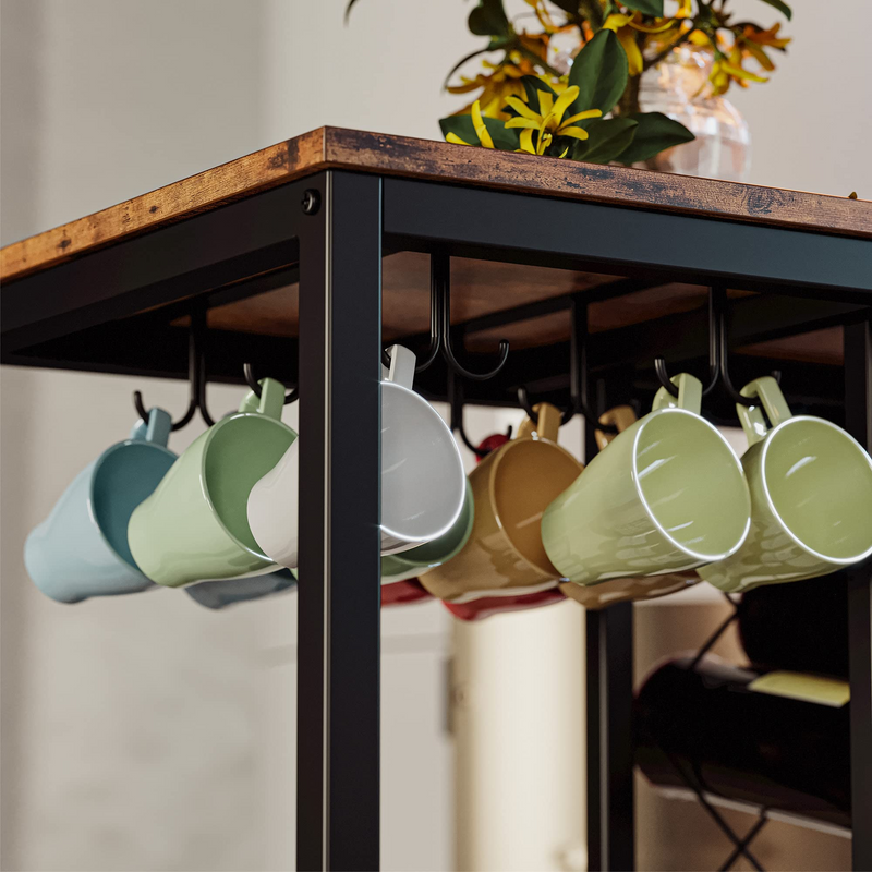 Wine Rack Table, Industrial Bar Cart on Wheels Kitchen Storage Cart