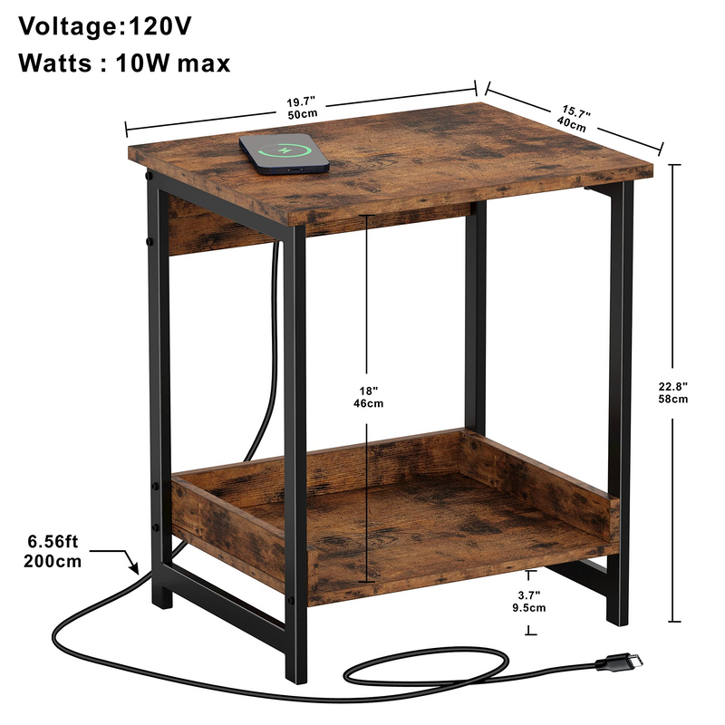 Nightstand with Wireless Charging, 19" Side Tables