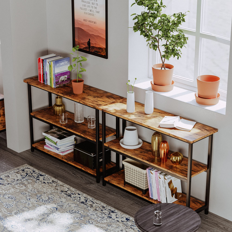 Sofa Table, 43" Console Table with Storage, Height Adjustable, Narrow Hallway Table for Entryway