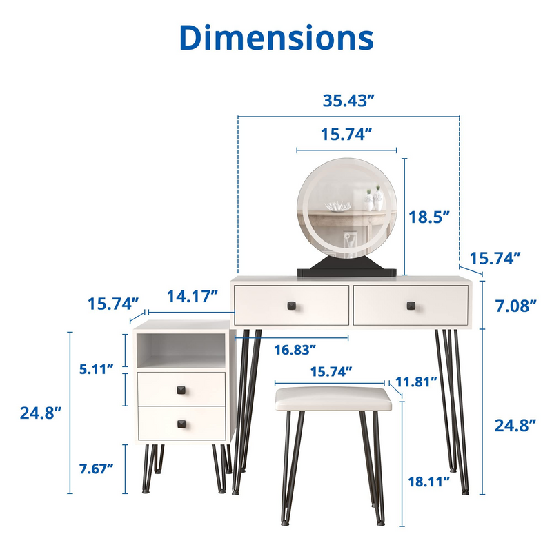 Makeup Vanity Table Set with Drawers and Adjustable Cabinet
