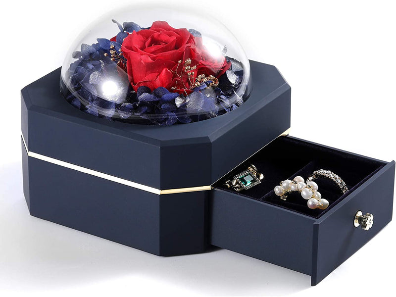 Preserved Real Rose, Eternal Handmade Preserved Rose with Jewelry Box, Enchanted Real Rose Flower for Valentine's Day Anniversary Weeding Romantic Gifts for Her