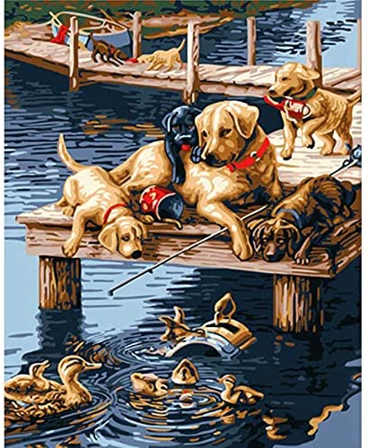 DIY Painting by Number Kits, Animal Series with Frame Canvas for Adults/Kids/Beginners, Dog Series 16×20 Inch Digital Drawing, Paintwork with Paint-Brushes for Wall Art Decor