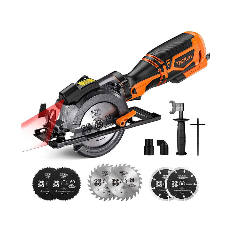 Mini Circular Saw, 5.8A 3500RPM, Metal Handle With 6 Blades (4-3/4" & 4-1/2”) - TCS115A