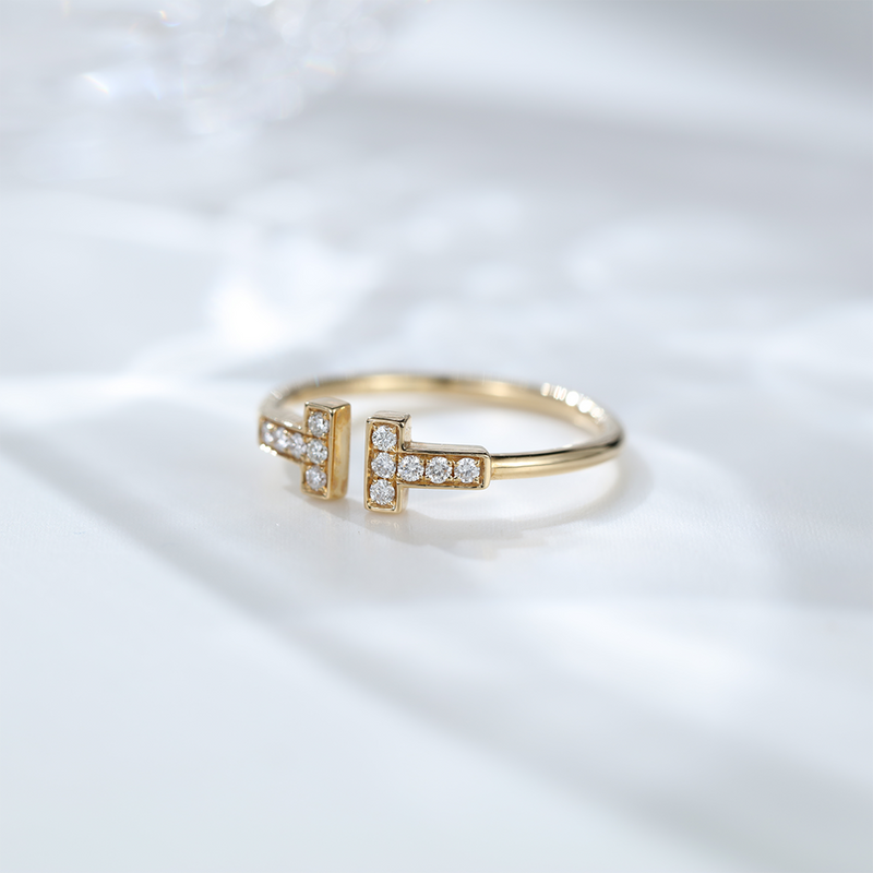 Customized Siver 925 Yellow Gold Wedding Band T Shaped Moissanite Engagement Rings for Women