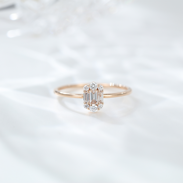 Unique badguette engagement ring Silver 925 Rose gold Moissanite Engagement Ring, art deco Cluster engagement ring for her