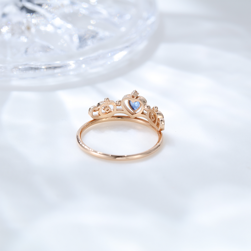 Antique Art Deco Heart Shaped Natural Sapphire Engagement Ring Vintage Crown design Wedding Rings