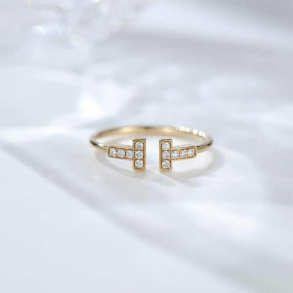 Customized Siver 925 Yellow Gold Wedding Band T Shaped Moissanite Engagement Rings for Women