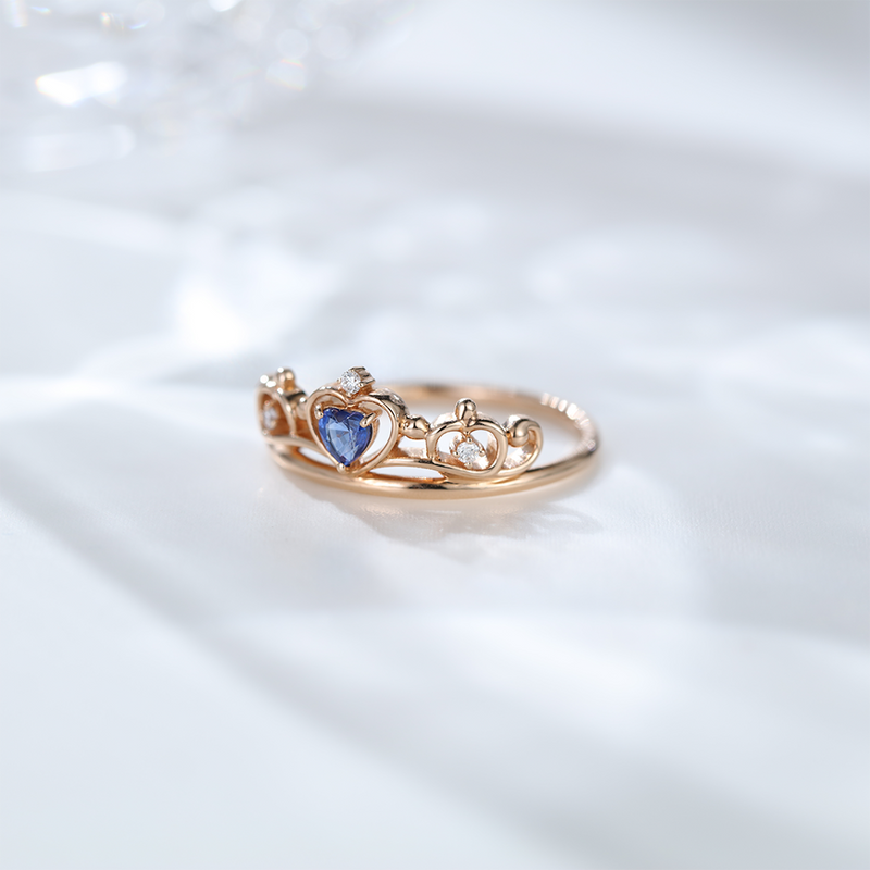 Antique Art Deco Heart Shaped Natural Sapphire Engagement Ring Vintage Crown design Wedding Rings