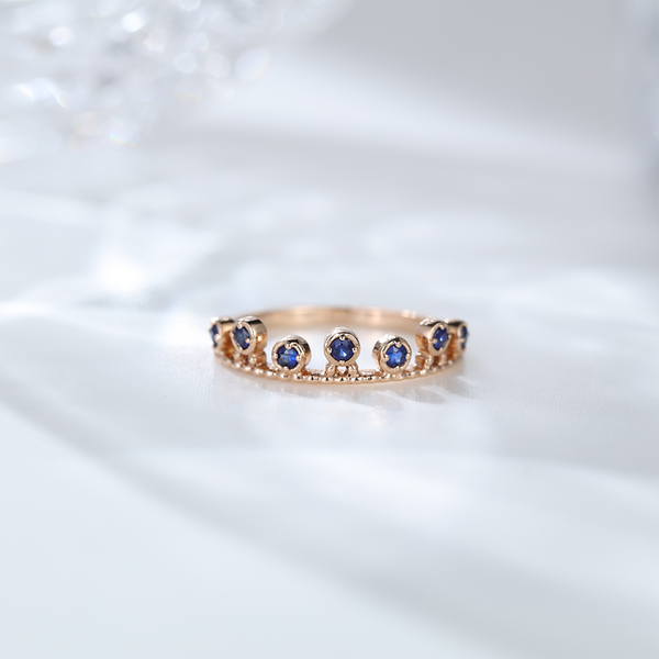 Unique crown design nature sapphire Silver 925 rose gold wedding ring for women