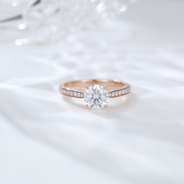 1ct Vintage Round cut Moissanite Engagement Rings Silver 925 rose gold engagement ring Bridal Anniversary gift for women
