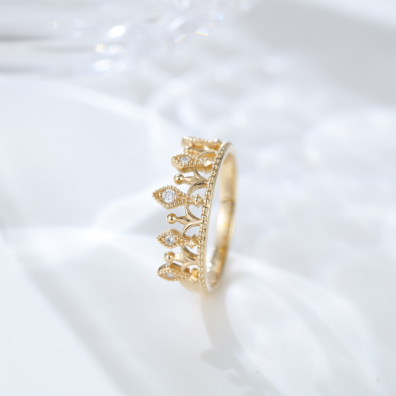 Silver 925 Yellow Gold wedding band Fashion Crown Moissanite Wedding Ring for Women Anniversary Gift