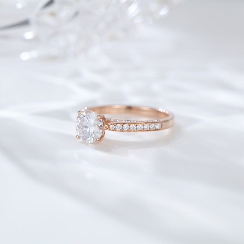 1ct Vintage Round cut Moissanite Engagement Rings Silver 925 rose gold engagement ring Bridal Anniversary gift for women