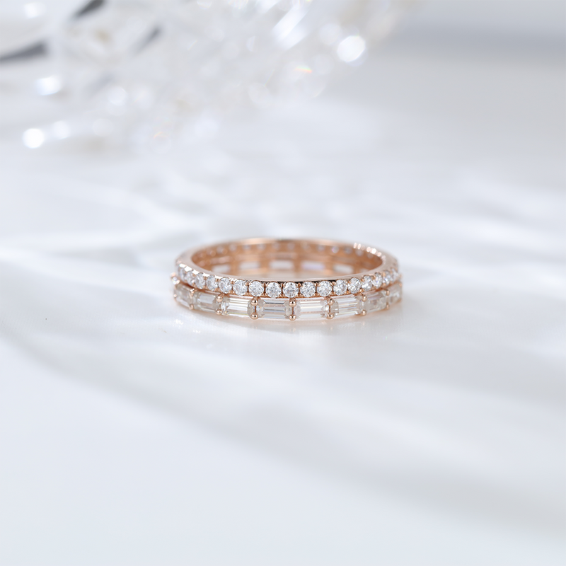 Moissanite Wedding Band Gold Ring Stack 14k Real Diamond Statement Rings For Women