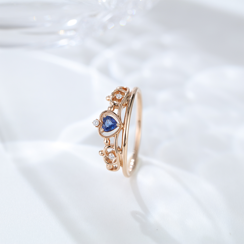 Antique Art Deco Heart Shaped Natural Sapphire Engagement Ring Vintage Crown design Wedding Rings