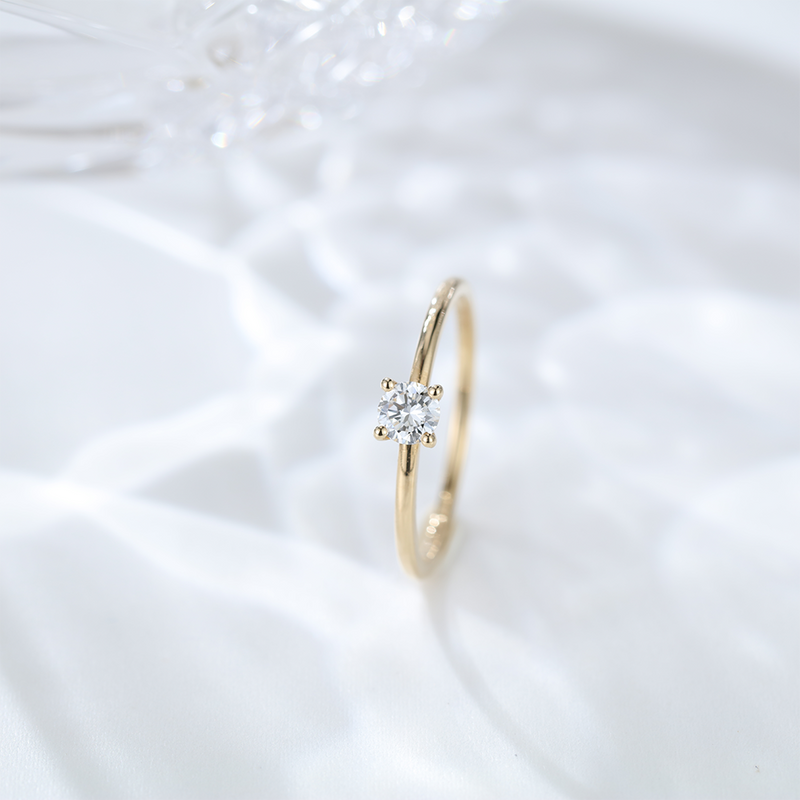 Simple Design 14K Yellow Gold Jewelry Solitaire Moissanite Engagement Wedding Ring  for Women