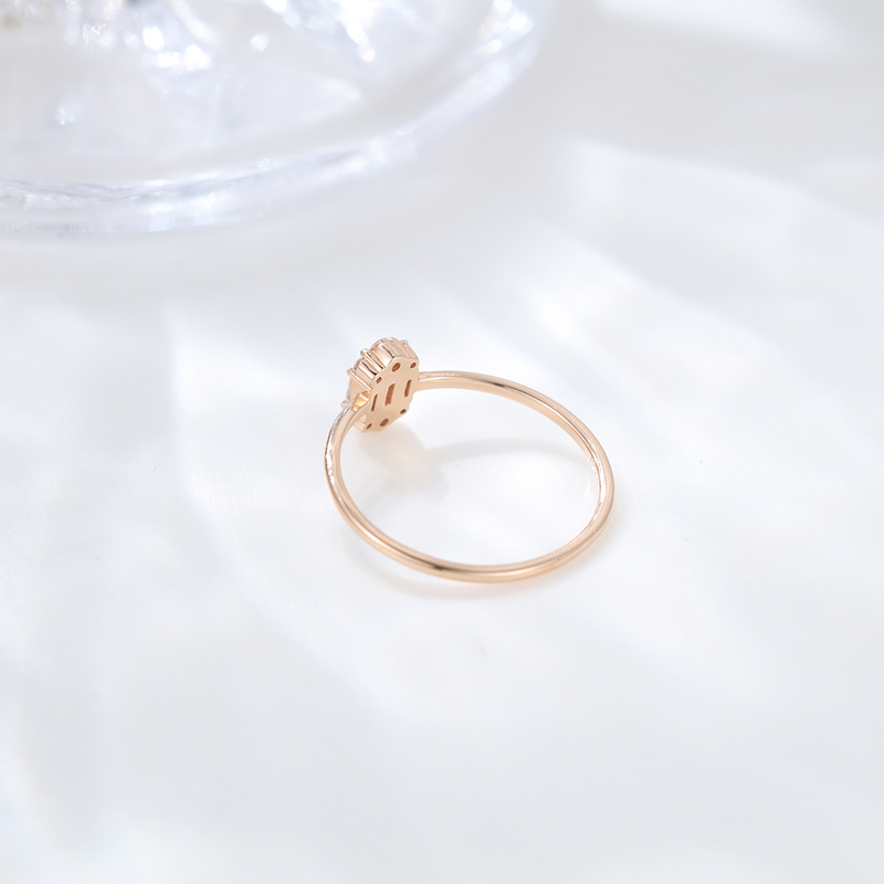 Unique badguette engagement ring Silver 925 Rose gold Moissanite Engagement Ring, art deco Cluster engagement ring for her