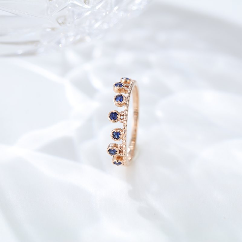 Unique crown design nature sapphire Silver 925 rose gold wedding ring for women