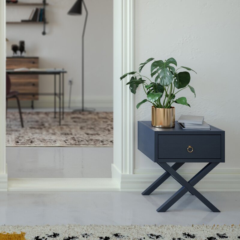 Monroy Cross Legs End Table with Storage