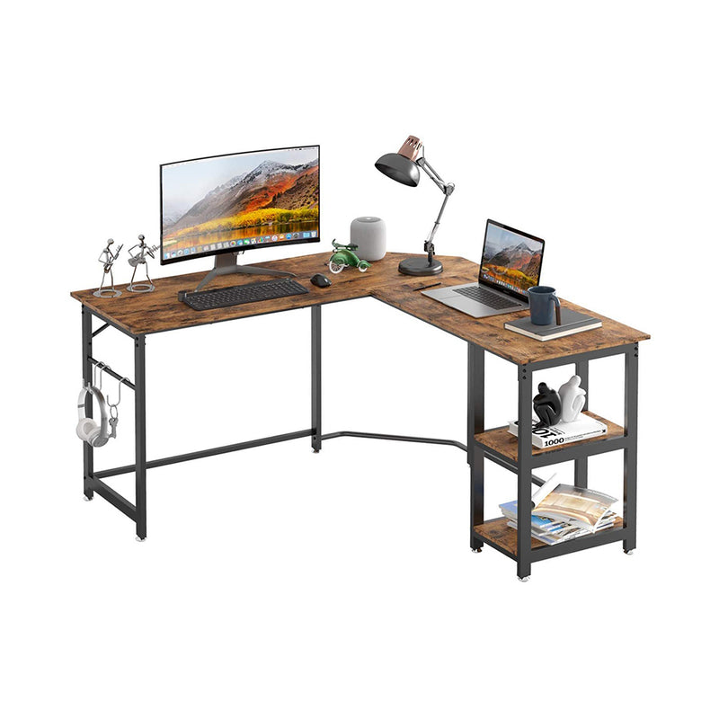 L-Shaped Computer Desk with Storage Shelves