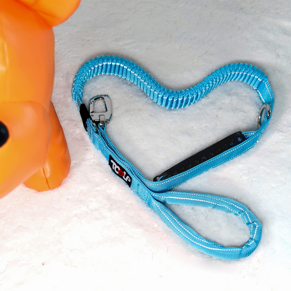 Heavy Duty Dog Leash Stretchy Bungee Multifunctional Solid D-Shape Clasp Pet Leash with Car Seat Belt and 2 Padded Traffic Handle for Large Dog