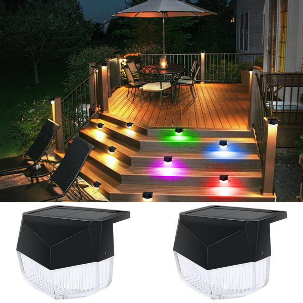 2 Pack Outdoor Solar Step Lights Solar Fence Lights Waterproof Solar Deck Lights Solar LED Stair Light Warm White Color Changing Mode for Stairs, Patio Yard, Pathway, Pool Porch, Step, Fence, Deck, Garden