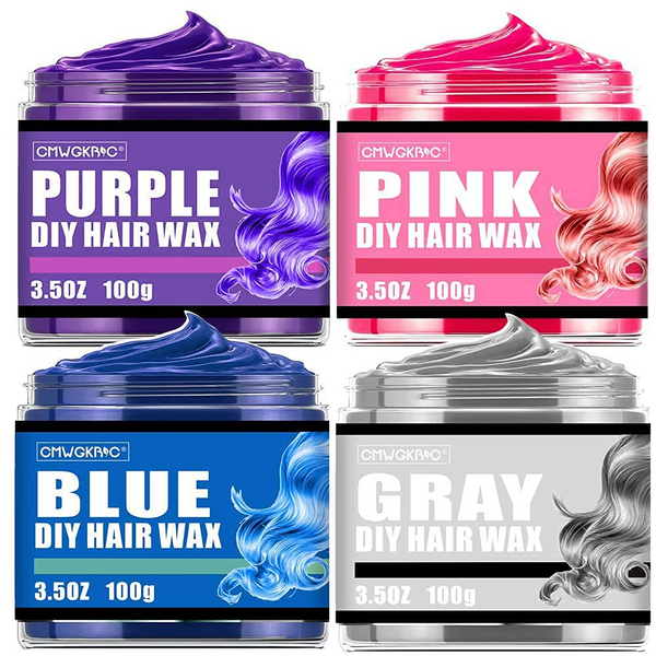 4 Color Temporary Hair Color Wax, Hair Wash Out Wax Color Hair Colorants - Grey Pink Blue Purple Fun and Effective Modeling Fashion DIY Hair Wax