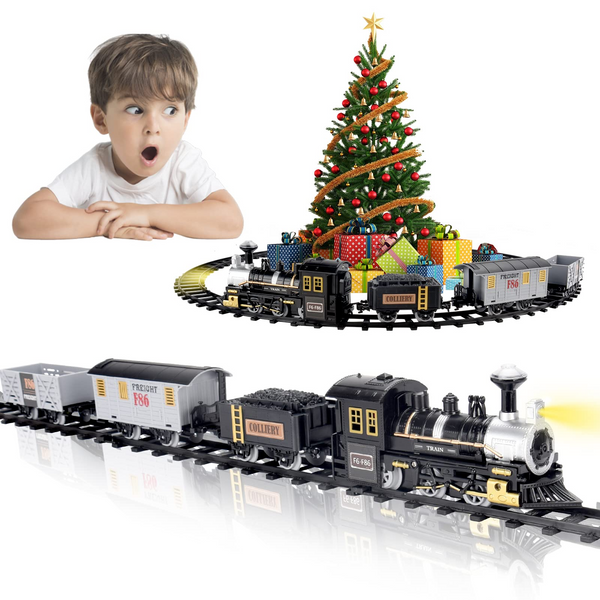 Christmas Train Set Around the Tree for Boys Girls with Light and Sound