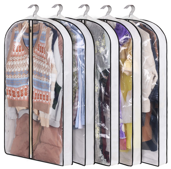 40" Suit Bag with 4" Gusseted Clear Garment Bags for Closet Storage Hanging Clothes Cover 5 Packs