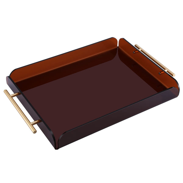 Home Large Decorative Serving Tray for Dining Table, Coffee Table, Vanity, Ottoman, Console Table with Wide Polished Gold Metal Handle-Elegant Home Kitchen Living Room Serving Organiser 12X16”