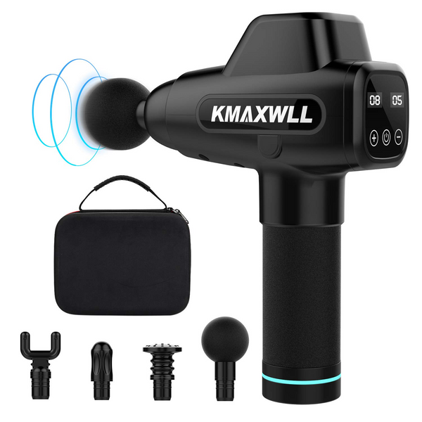 Electric Body Massager Sports Drill Portable Power Quiet Professional Massager 20 Speeds 4 Heads, Black