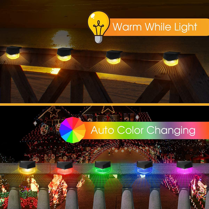 2 Pack Outdoor Solar Step Lights Solar Fence Lights Waterproof Solar Deck Lights Solar LED Stair Light Warm White Color Changing Mode for Stairs, Patio Yard, Pathway, Pool Porch, Step, Fence, Deck, Garden