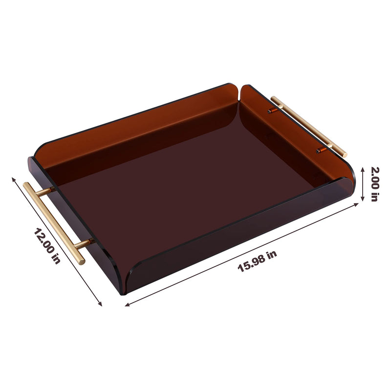 Home Large Decorative Serving Tray for Dining Table, Coffee Table, Vanity, Ottoman, Console Table with Wide Polished Gold Metal Handle-Elegant Home Kitchen Living Room Serving Organiser 12X16”