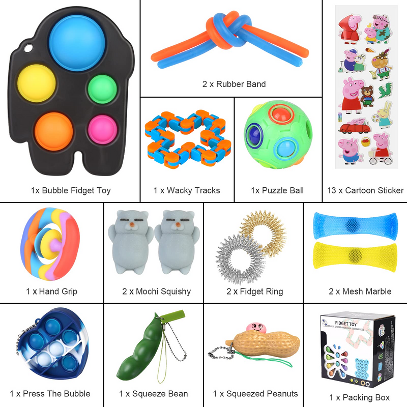 Sensory Fidgets Toy Set, 16 PCS Simple Dimple Sensory Toy for Kids and Adults