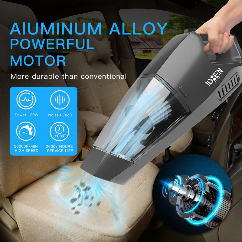 Car Vacuum Cleaner - 8000Pa Portable Vacuum Cleaner for Car Durable Aluminum Alloy Motor 120W High Power Suction, 16Ft Cord 12V Wet Dry Handheld Vacuum for Car Auto Kit