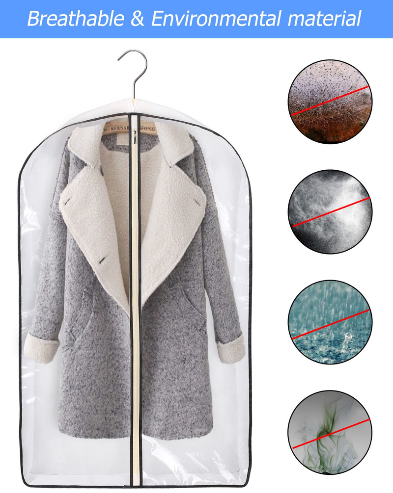 40" Suit Bag with 4" Gusseted Clear Garment Bags for Closet Storage Hanging Clothes Cover 5 Packs