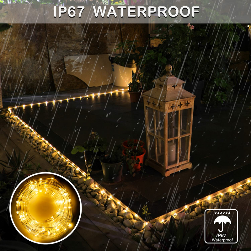 1 Pack 33-Feet LED Outdoor Warm White Solar Rope Light