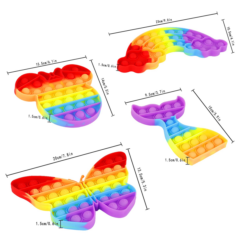 Pop Fidget Bubble Sensory Toy Cheap 4 Pack Rainbow Butterfly Mouse Mermaid Cloud Popping Popper