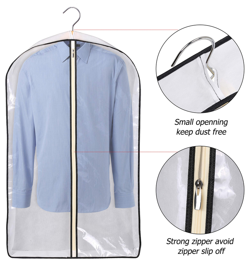40" Suit Bag with 4" Gusseted Clear Garment Bags for Closet Storage Hanging Clothes Cover 5 Packs