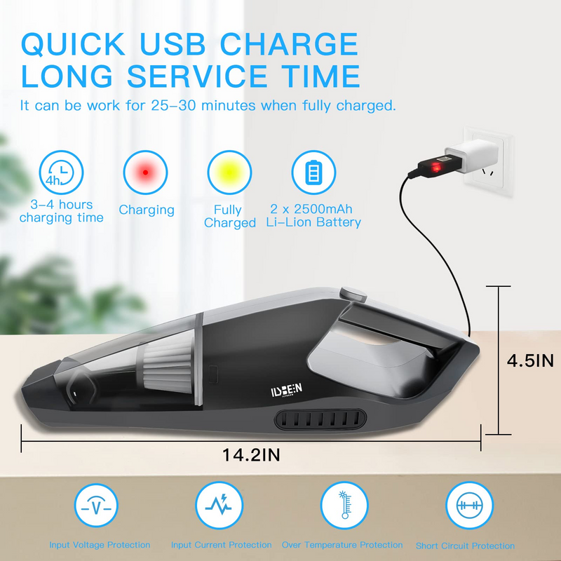 Handheld Vacuum Cordless - 5000mAh Rechargeable Battery 8000Pa Durable Aluminum Alloy Motor Portable Vacuum Cleaner, 120W High Power Suction Wet Dry Hand Vacuum for Car Home Office
