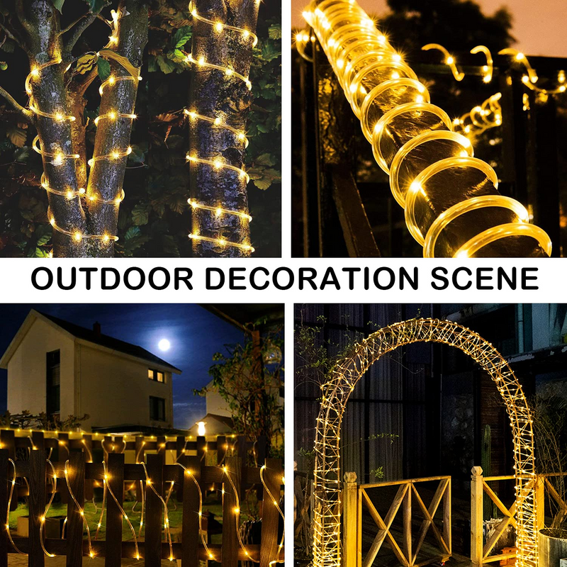 1 Pack 33-Feet LED Outdoor Warm White Solar Rope Light