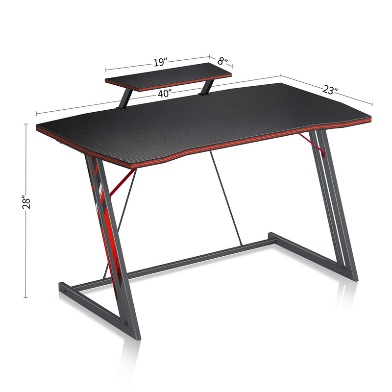 Gaming Desk 40 inch PC Computer Desk, Home Office Desk Gaming Table Z Shaped Gamer Workstation with Cup Holder and Headphone Hook, Black