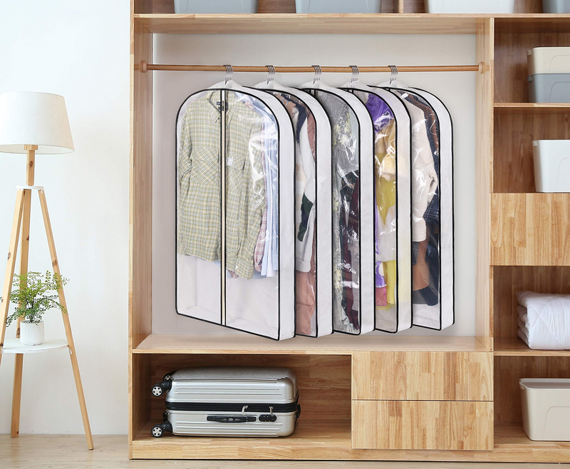 40" Suit Bag with 4" Gusseted Clear Garment Bags for Closet Storage Hanging Clothes Cover 5 Packs