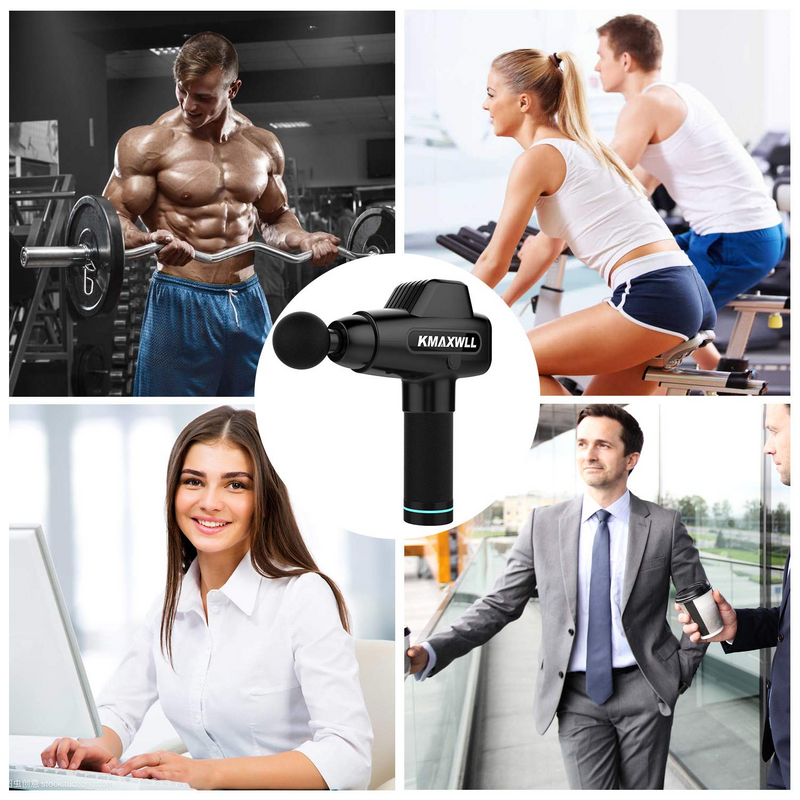 Electric Body Massager Sports Drill Portable Power Quiet Professional Massager 20 Speeds 4 Heads, Black
