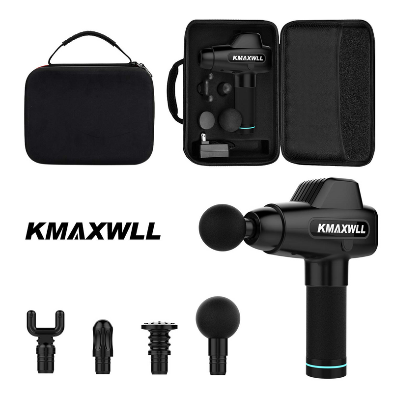 Electric Body Massager Sports Drill Portable Power Quiet Professional Massager 20 Speeds 4 Heads, Black