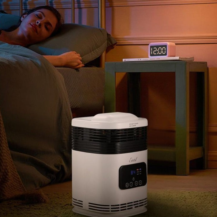 SPACE HEATER, ELECTRIC PORTABLE FAN HEATER, 1500W, FAST HEATING WITH REMOTE CONTROL, 3 HEATING MODES, ADUJSTABLE THERMOSTAT & 1-12HRS TIMER, TIP-OVER & LOCK PROTECTION INDOOR USE HOME OFFICE BATHROOM