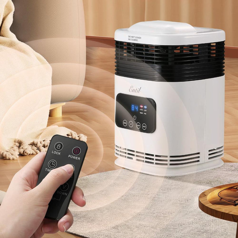 SPACE HEATER, ELECTRIC PORTABLE FAN HEATER, 1500W, FAST HEATING WITH REMOTE CONTROL, 3 HEATING MODES, ADUJSTABLE THERMOSTAT & 1-12HRS TIMER, TIP-OVER & LOCK PROTECTION INDOOR USE HOME OFFICE BATHROOM